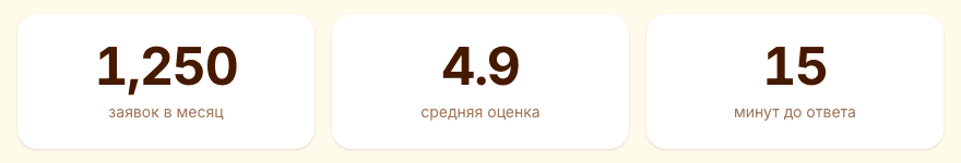 Счётчики NumberTicker сразу после установки: числа в английском виде, 1,250 и 4.9
